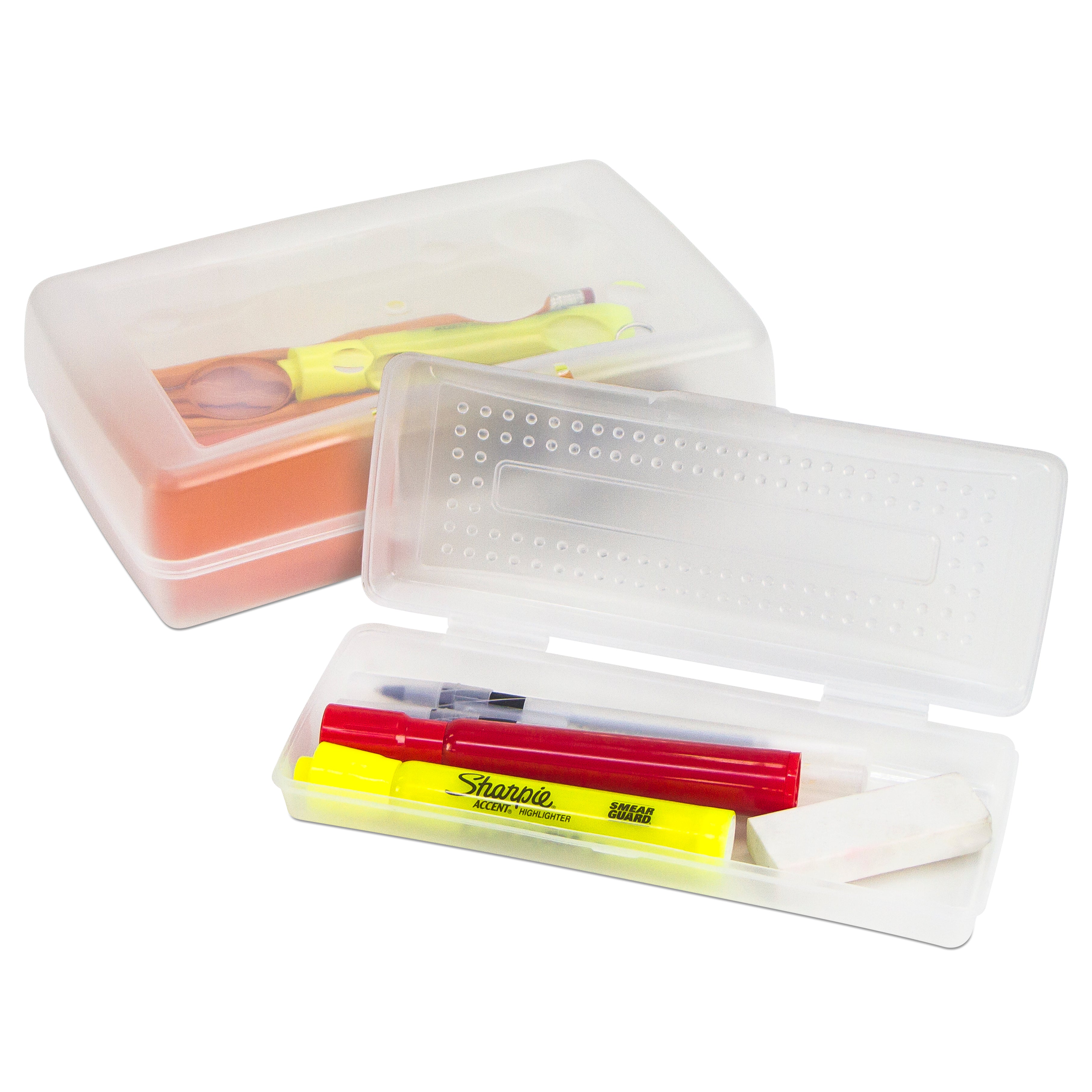Trousse à crayons transparente, boîte à crayons en plastique