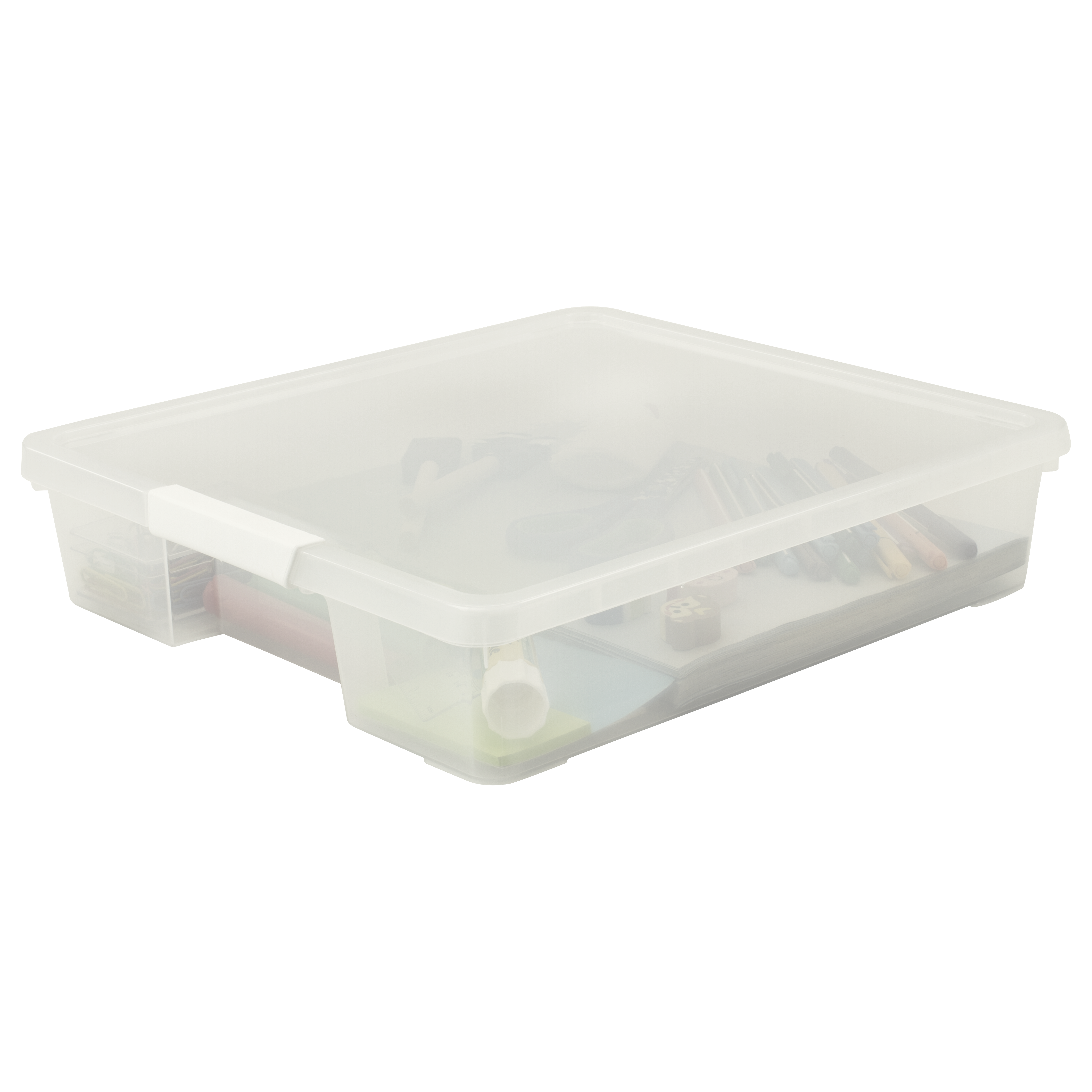 Storex Classroom Craft Project Box – Stacking Plastic Organizer Fits 12x12  Scrapbooking Paper, Purple, 5-Pack (63206U05C)